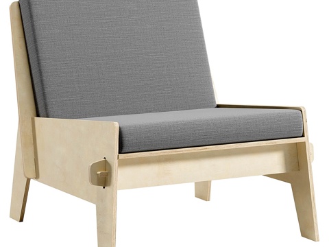  新中式布艺木质扶手椅3d模型 