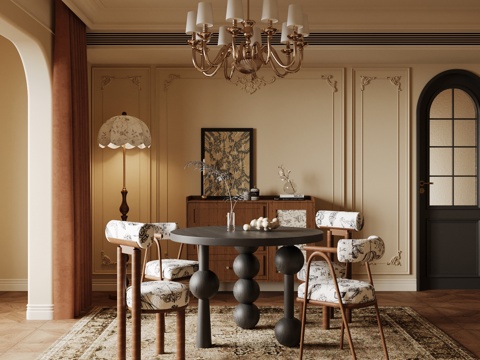  法式圆桌椅3d模型 