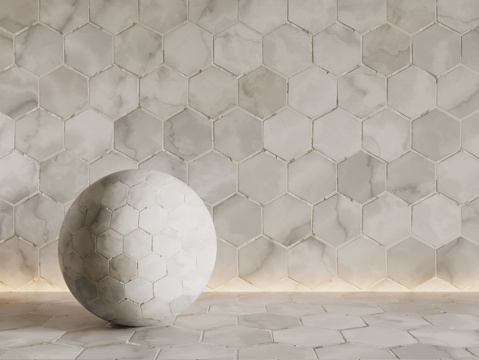  现代六边形瓷砖 厨房瓷砖 洗手间瓷砖 地砖 马赛克3d模型 