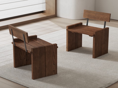  中古旧木凳子 木椅 换鞋凳 地毯3d模型 