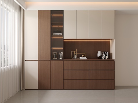  现代简约餐厅定制餐边柜中古风分段式酒柜3d模型 