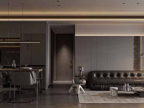  现代暗黑客餐厅3d模型 