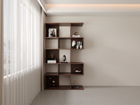  现代简约靠墙书柜中古风落地式书架3d模型 