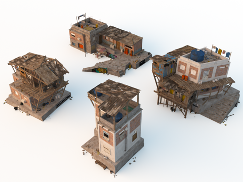  贫民窟 破旧楼房 城市建筑 农村楼房 城乡结合部3d模型 