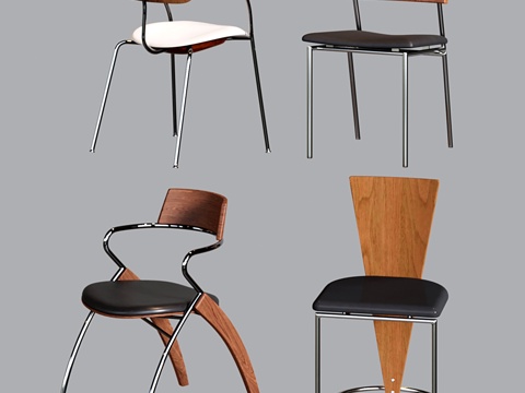 中古餐椅 复古不锈钢单椅 写字椅su模型