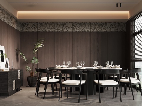  现代意式包间 包房 餐桌椅 边柜3d模型 