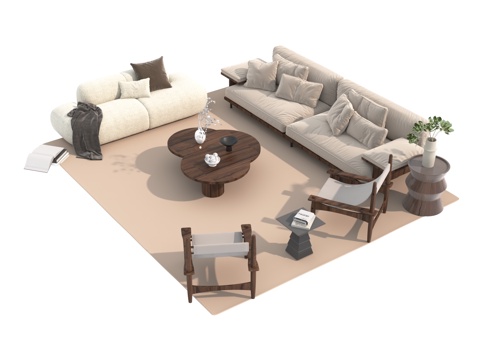  侘寂沙发茶几组合3d模型 