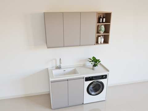 中式洗衣机柜 洗衣机组合柜 拖把池 储物柜su模型