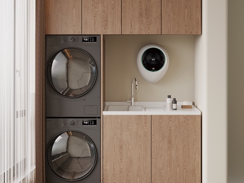  中古风洗衣柜su模型 