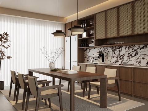  新中式餐厅3d模型 