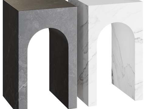  现代极简大理石拱形边几3d模型 