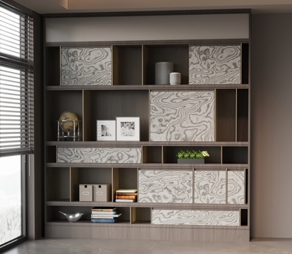  现代意式书柜 书架 置物架3d模型 