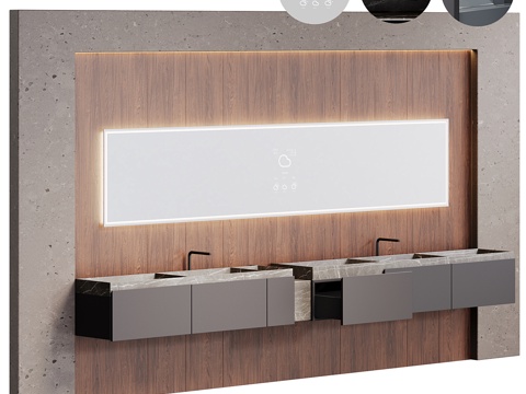  现代意式双台盆浴室柜 洗手台3d模型 