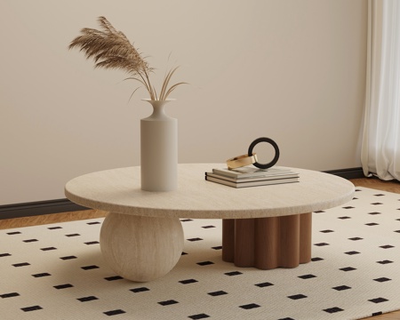  侘寂中古风茶几 大理石茶几 圆形茶几3d模型 