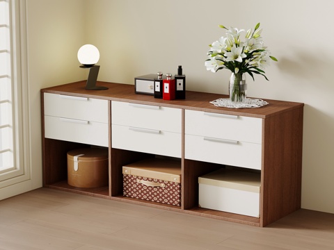  现代中古边柜 玄关柜3d模型 