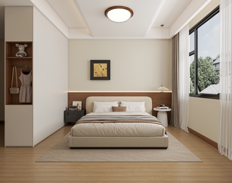  中古风简约卧室3d模型 