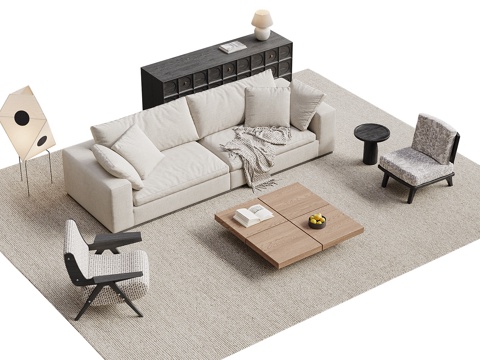  北欧表情 NORHOR 北欧沙发茶几组合 双人沙发 休闲椅3d模型 