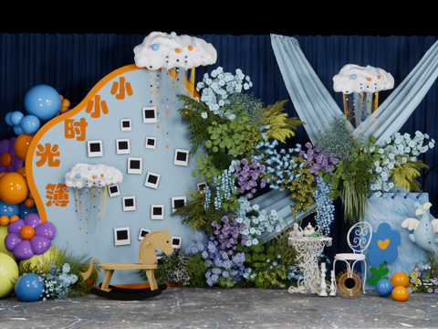 天空龙气球主题宝宝宴婚礼展示美陈su模型