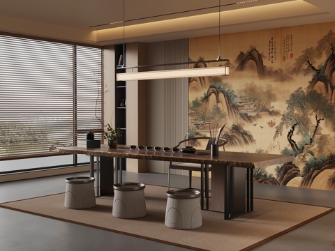  新中式茶室3d模型 