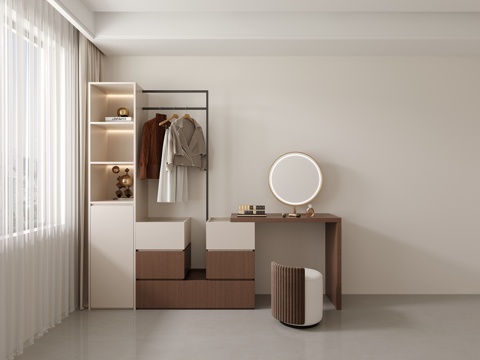  现代简约卧室靠墙角梳妆台衣帽架斗柜一体3d模型 