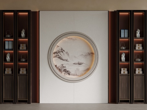  新中式书房背景墙3d模型 