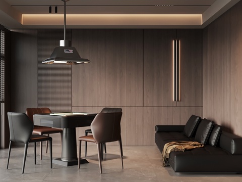  现代意式棋牌室 麻将桌 沙发su模型 