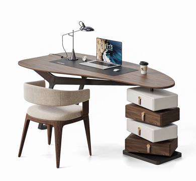  poliform 现代意式书桌椅 办公桌椅 笔记本电脑 工作3d模型 