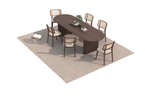  中古风餐桌组合3d模型 