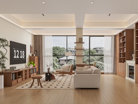  中古风简约客餐厅3d模型 