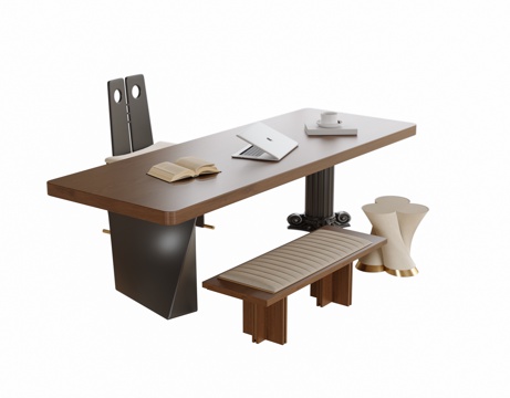  现代书桌椅 书桌su模型 