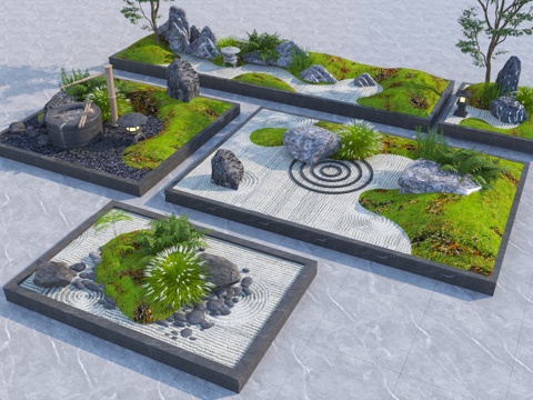  中式植物组合 微地形3d模型 