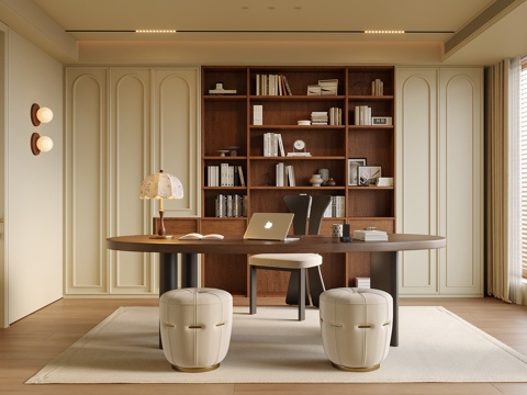 现代书房 书桌椅 书柜su模型