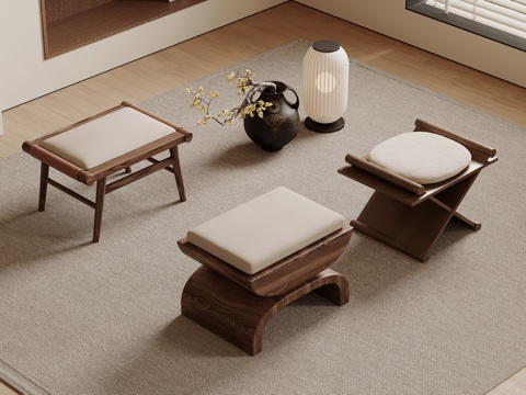  新中式木制凳 凳子 木凳 沙发木凳3d模型 