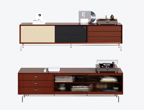  复古电视柜 中古电视柜su模型 