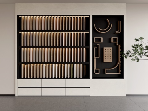 现代全屋定制展厅色板柜   色板柜工艺展示 门板柜su模型