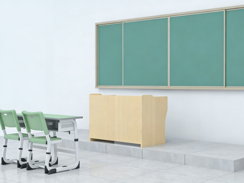  教室桌椅讲台黑板3d模型 