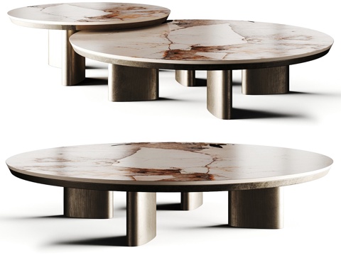  现代轻奢大理石圆茶几组合3d模型 