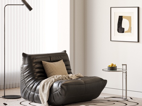 现代毛毛虫懒人沙发 地毯 边几 挂画 休闲沙发 单人沙发su模型