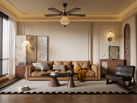  法式中古风客厅3d模型 