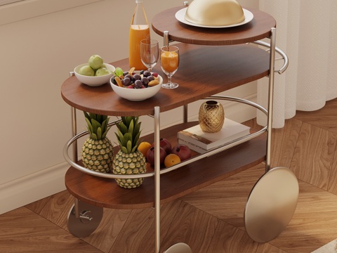  现代中古风边几 小推车 餐车3d模型 