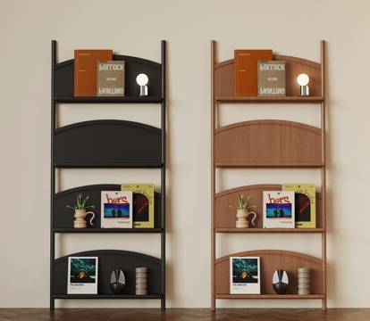  现代奶油书架 置物架su模型 