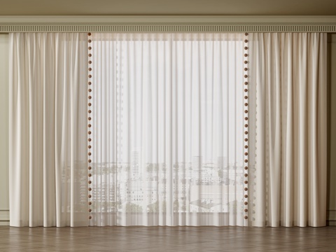  法式复古窗帘 通用窗帘 纱帘3d模型 