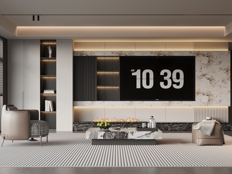 现代意式客厅su模型