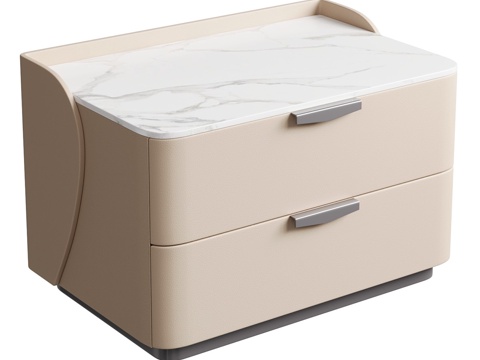  现代奶油风床头柜3d模型 