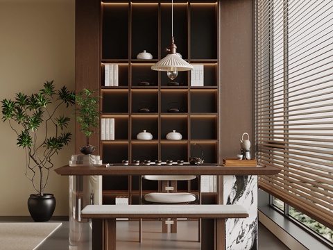  新中式小茶台su模型 