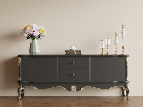  法式复古电视柜 边柜 玄关柜3d模型 