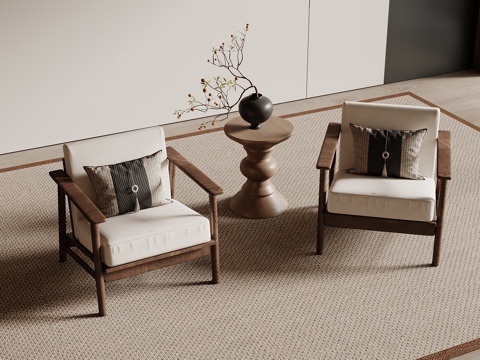 新中式餐椅 木制餐椅 单人椅 木制边几su模型