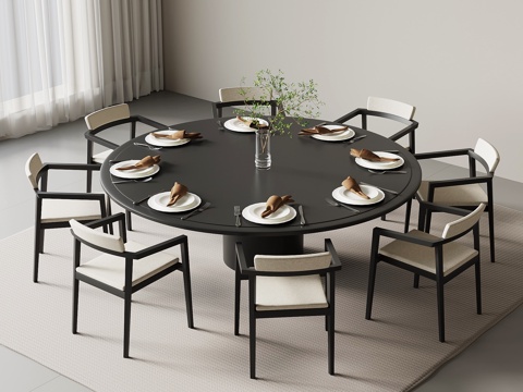  现代意式餐桌椅 圆桌3d模型 