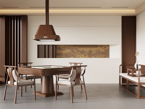  新中式棋牌室 麻将桌 罗汉床3d模型 