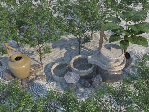  中式禅意流水摆件3d模型 